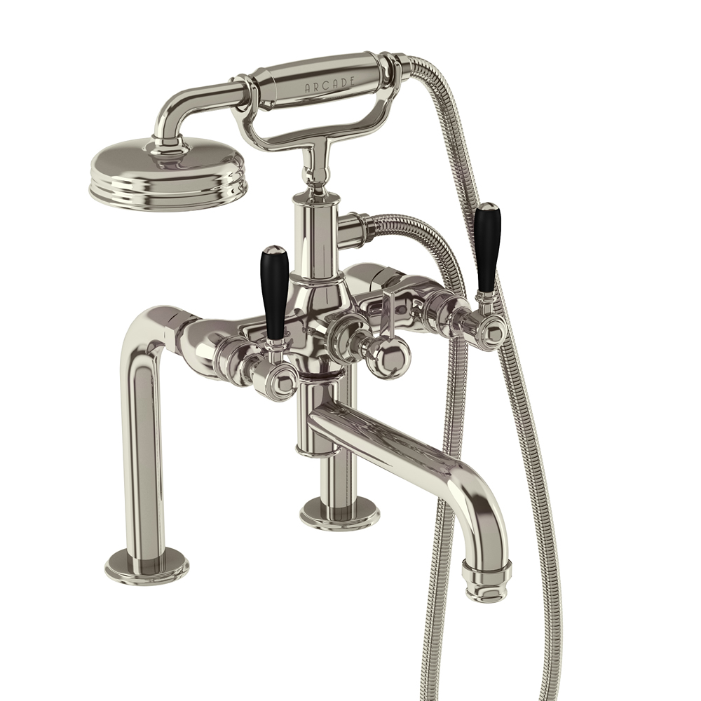 Arcade Bath shower mixer deck-mounted - nickel with black lever
